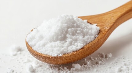 Baking soda is perfectly arranged against a clean white background, making it ideal for various applications such as cooking, cleaning, and personal care. Baking soda offers endless possibilities.