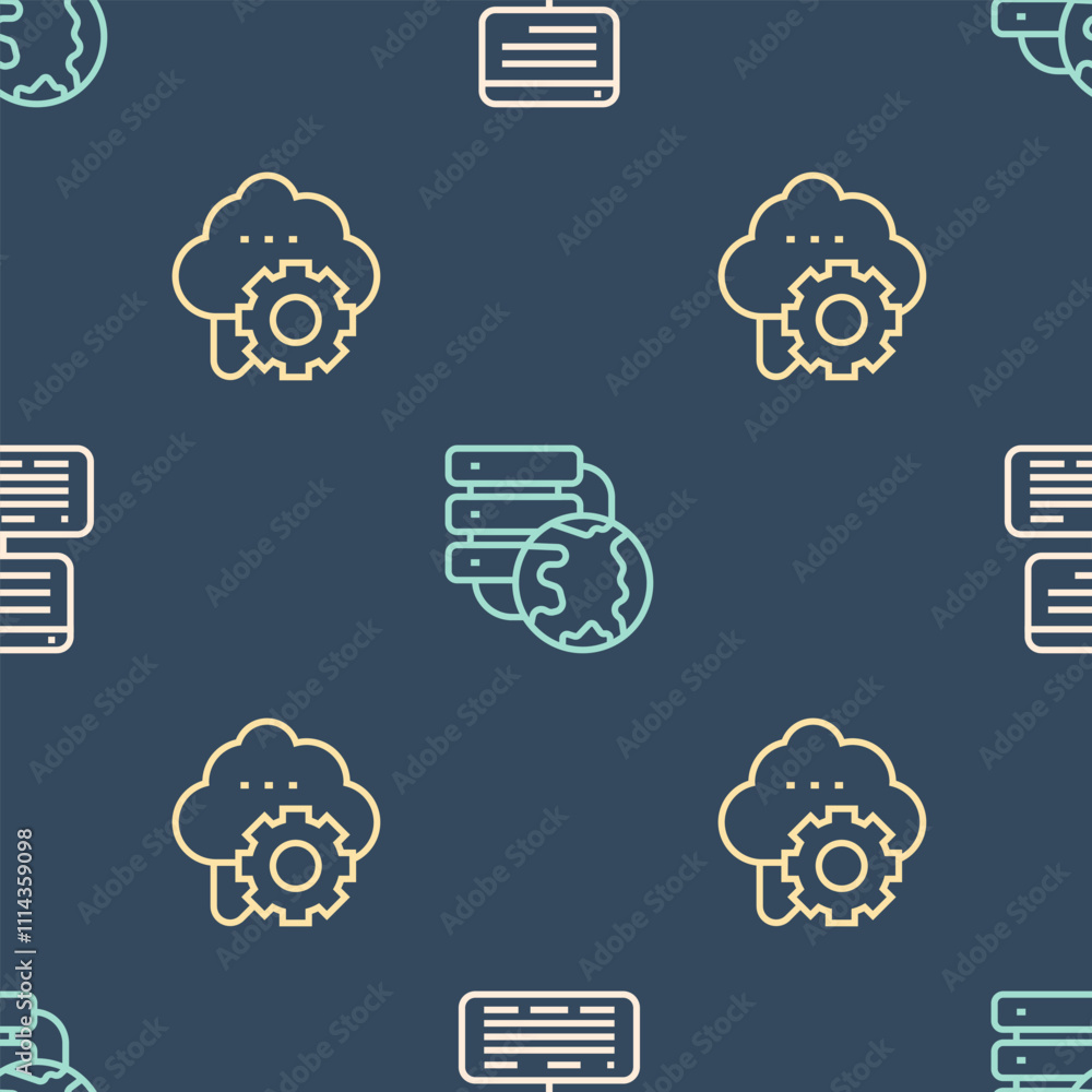 Poster set line server, data, web hosting, cloud technology data transfer and network cloud connection on s