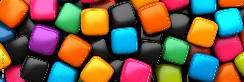 Poster colorful array of squares with a black square in the middle. the squares are of different colors and