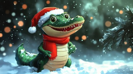 Christmas cute alligator animal reptile cartoon