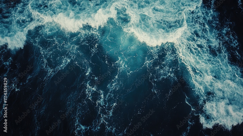 Poster aerial view of the ocean waves captured by a drone photographer, highlighting the dynamic motion of 