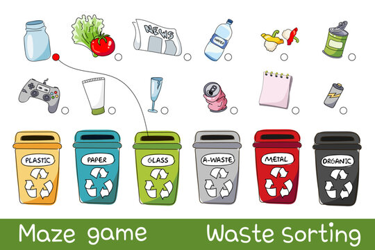 Illustration of a Waste Sorting Maze Game 