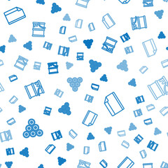 Set line Paint spray can, Paper adhesive sticker and bucket on seamless pattern. Vector