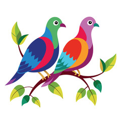 a pair of colorful really dove on branch.