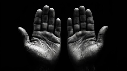 Two hands with palms up create a powerful symbol of worship, embodying the essence of prayer. This image captures the beauty of devotion and reverence with copy space available.