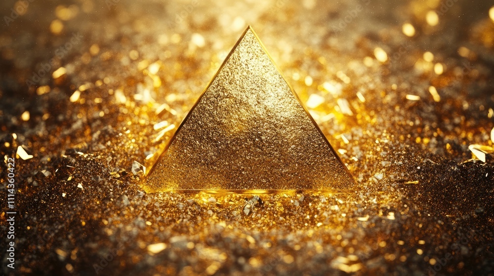Poster abstract background with a gold triangle shape crafted from crystal elements, providing a luxurious 