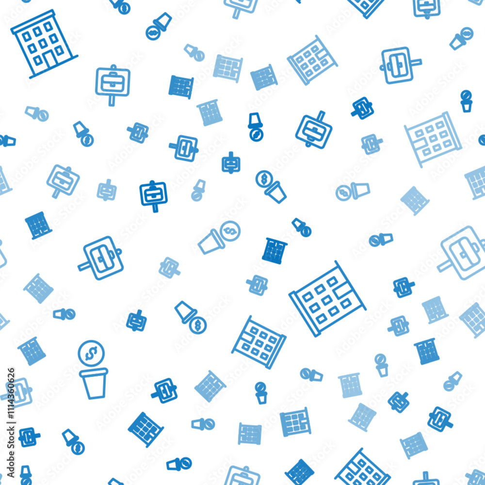 Poster set line donation money, multi storey building and work search on seamless pattern. vector