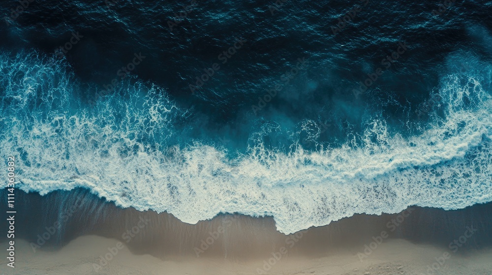 Poster aerial view of the ocean waves captured by a drone photographer, highlighting the dynamic motion of 