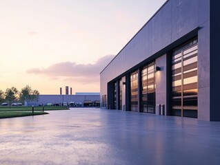 Industrial Building at Sunset