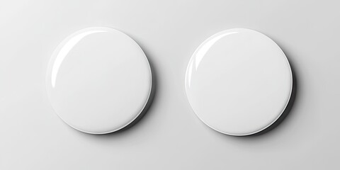 Circular white button or pin badge cutout design, characterized by its round shape and clean edges, perfect for customization or branding purposes.