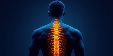 Illuminating the human spine in a striking contrast of colors and an artistic portrayal of anatomy