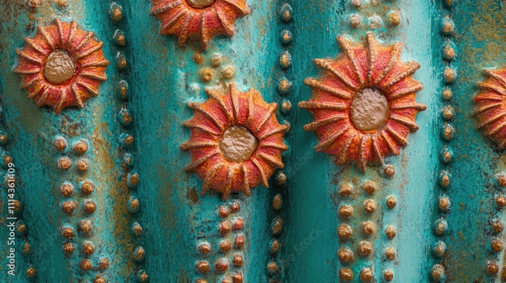 Poster close-up of an artificial cactus, highlighting intricate details and textures of the cactus design. 
