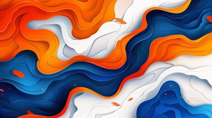 Abstract wavy paper cut design in blue, orange, and white.