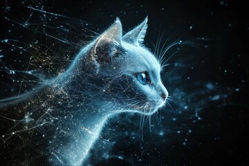 Digital twin of a cat emerging from futuristic network