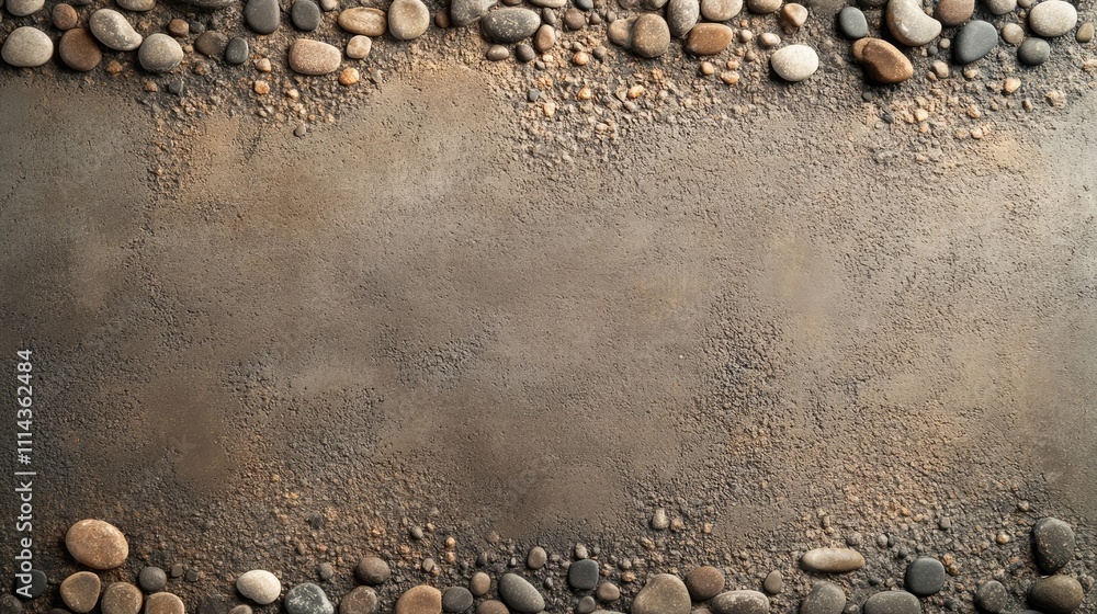 Poster brown concrete wall adorned with pebbles, creating a unique texture. this brown concrete wall serves