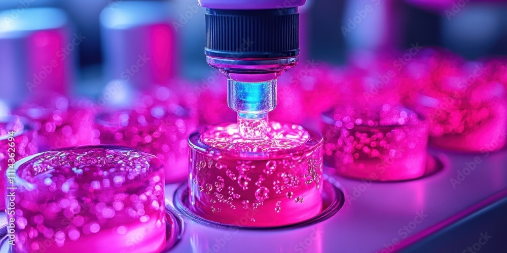Poster exploring the vibrant world of scientific innovation through bold colors and dynamic experimentation