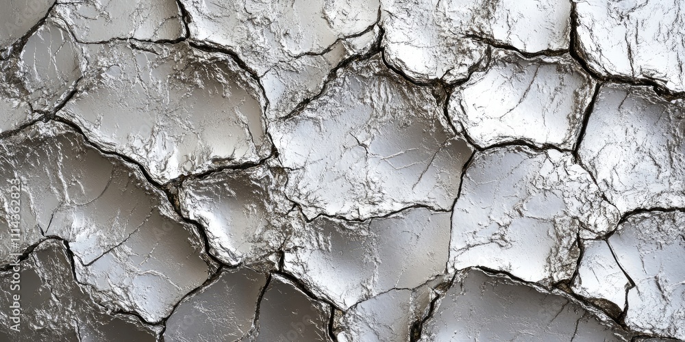 Poster intricate detail of a silver metallic surface featuring a cracked texture, showcasing a unique desig