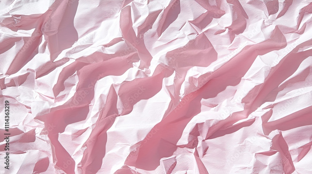 Poster pastel pink background accented with white textured paper displaying crumples and shadows created by