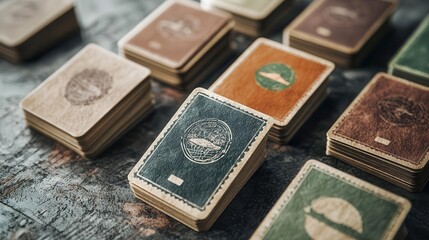 Creative passport stamp designs featuring imaginary destinations, fantasy meets travel