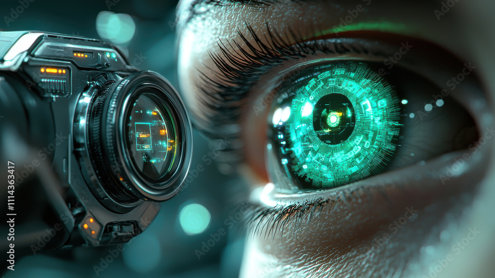 Aufkleber eye scan hologram concept. futuristic eye scan with holographic technology and digital patterns
