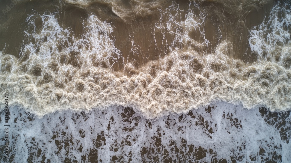 Poster aerial view of the ocean waves captured by a drone photographer, highlighting the dynamic motion of 