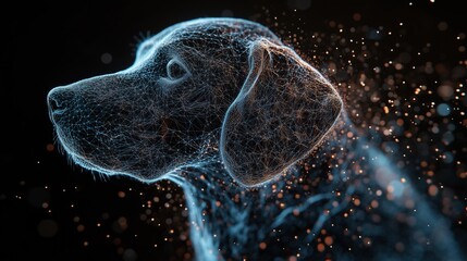Digital twin dog avatar showing real-time adaptation in futuristic simulation
