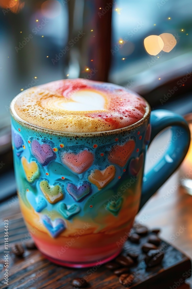 Poster a cup of coffee sits on a table with a warm glow from a candle in the background