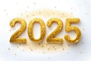 Golden 2025 New Year Glitter Festive Celebration Sparkling Numbers