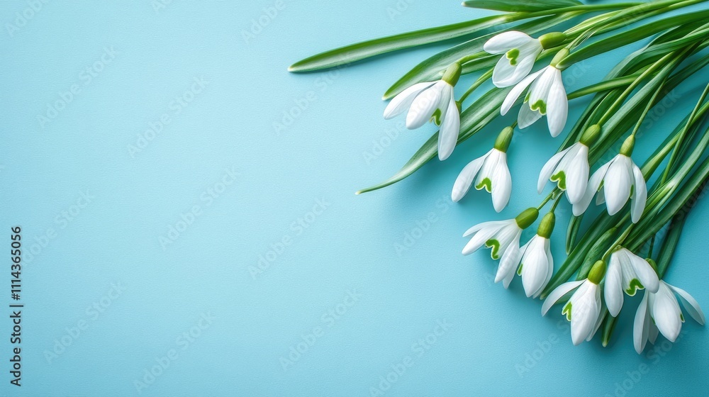 Poster elegant snowdrop flowers arranged on a solid color background create a beautifully serene scene. thi