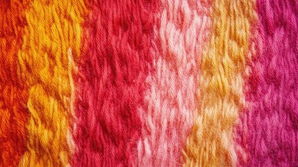 Obraz premium Vibrant red, pink, ochre, and yellow wool thread fabric creates a rich textured background, perfect for various creative projects, with ample copy space for design needs.