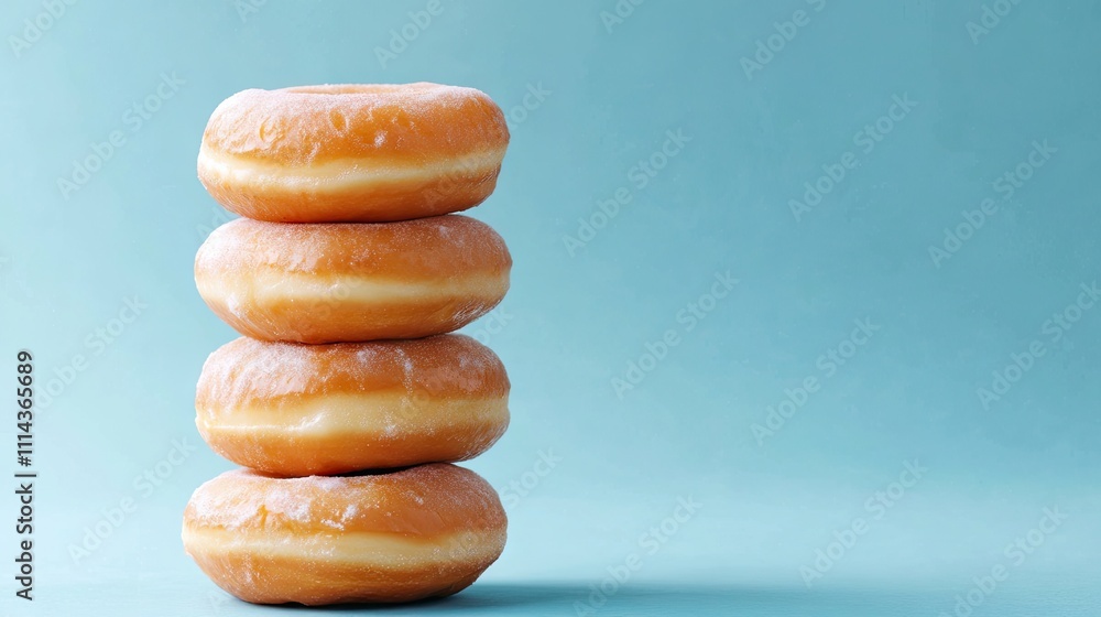 Poster a stack of round doughnuts with a river delta design in the center, perfect for a vibrant culinary d