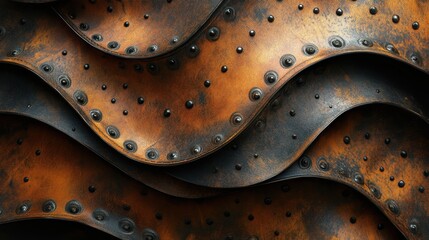 Obraz premium Curved layers of textured leather with decorative rivets conveying a sense of craftsmanship and artistry