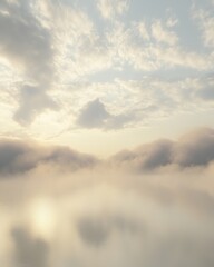A Captivating Illustration of a Foggy Horizon Over a Calm Body of Water Perfect for Artistic Projects and Tranquil Scenery Publications