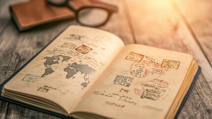 Naklejka premium Unique passport stamp collection displayed in a creative journal, telling a travelers story