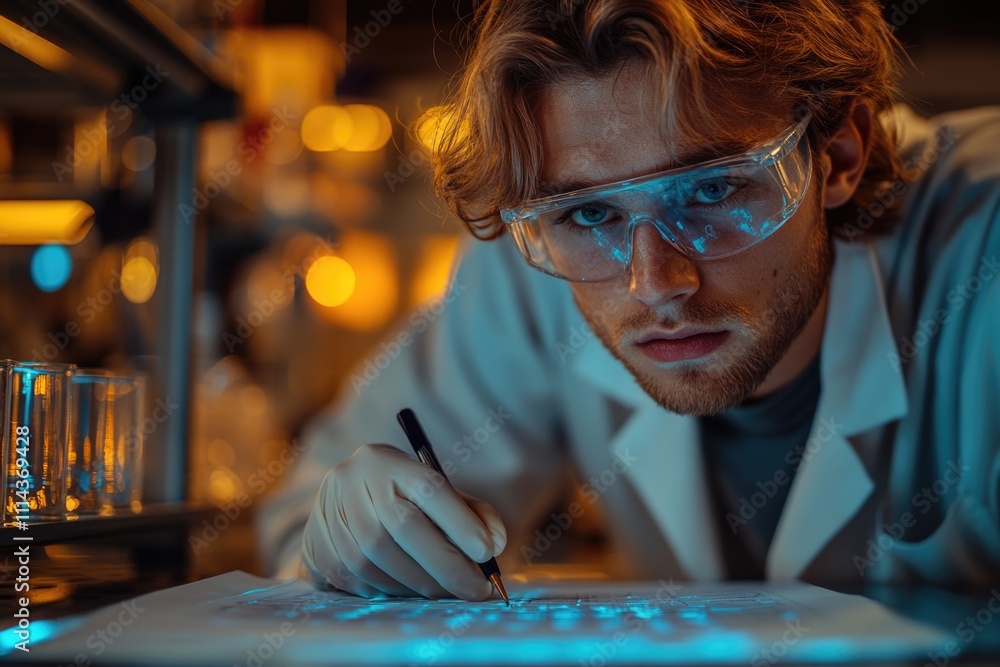 Poster A scientist recording observations and ideas on a piece of paper, likely in a laboratory setting