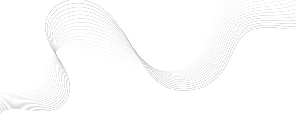 Abstract gray wave dynamic curve lines on transparent background with flowing particles. Digital energy waves technology concept. Modern backdrop design for business, presentation, banner.