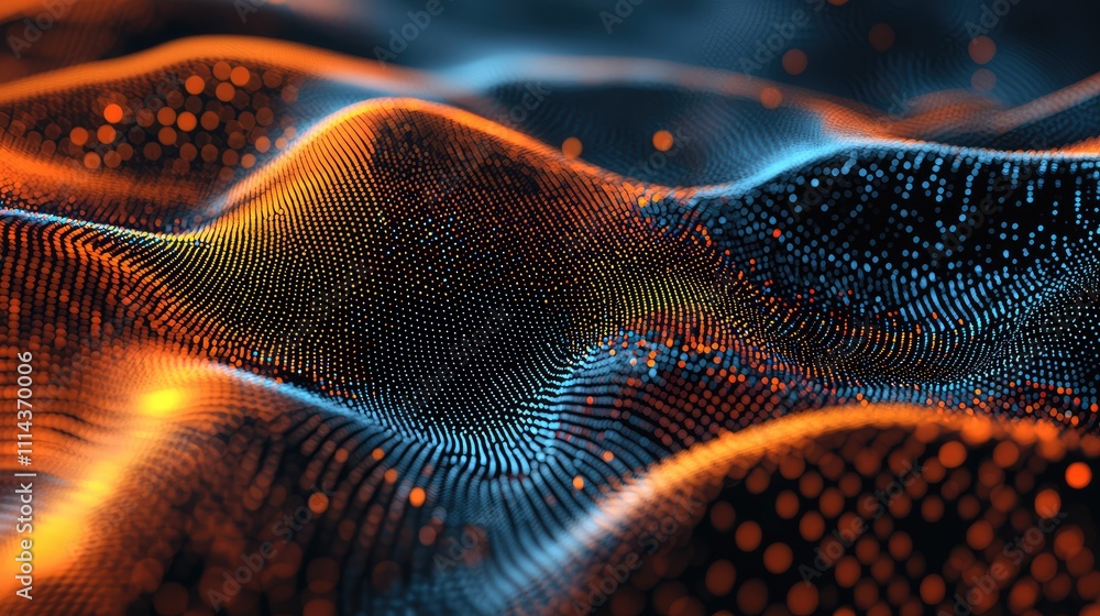Aufkleber a series of pixel dots blending together, forming an abstract shape that transitions from warm orang