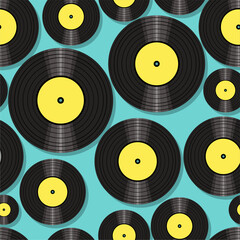 Seamless pattern print background with vinyl record disks vector illustration music wallpaper decorative artistic texture