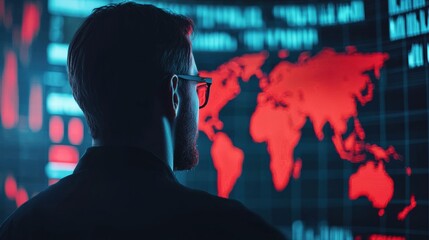 Businessman analyzing global stock market data on digital screen