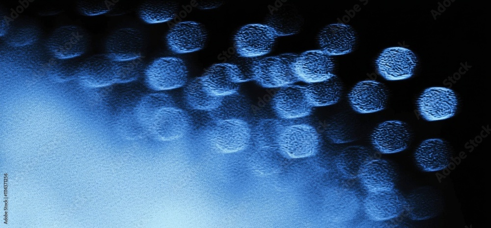 Poster a dark blue gradient wave abstract design on a black background, with a grainy, blurry light wave no