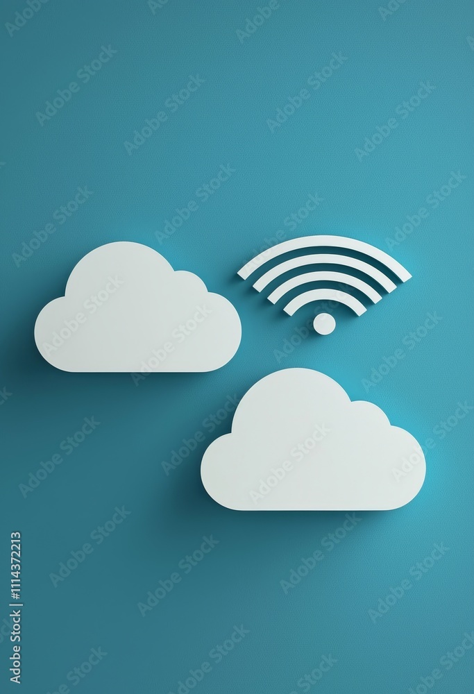 Aufkleber Three cloud icons stand out above the user icon which is connected to a polygon on a dark blue background.