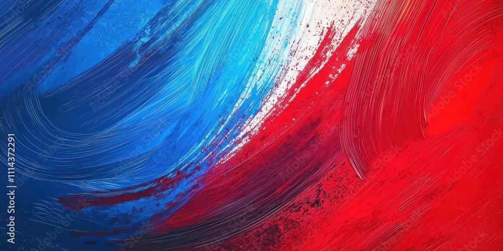 Poster a vibrant red and blue background with brushstroke textures and dynamic movement.