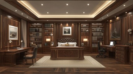 Luxurious Master Bedroom with Built-in Library and Study