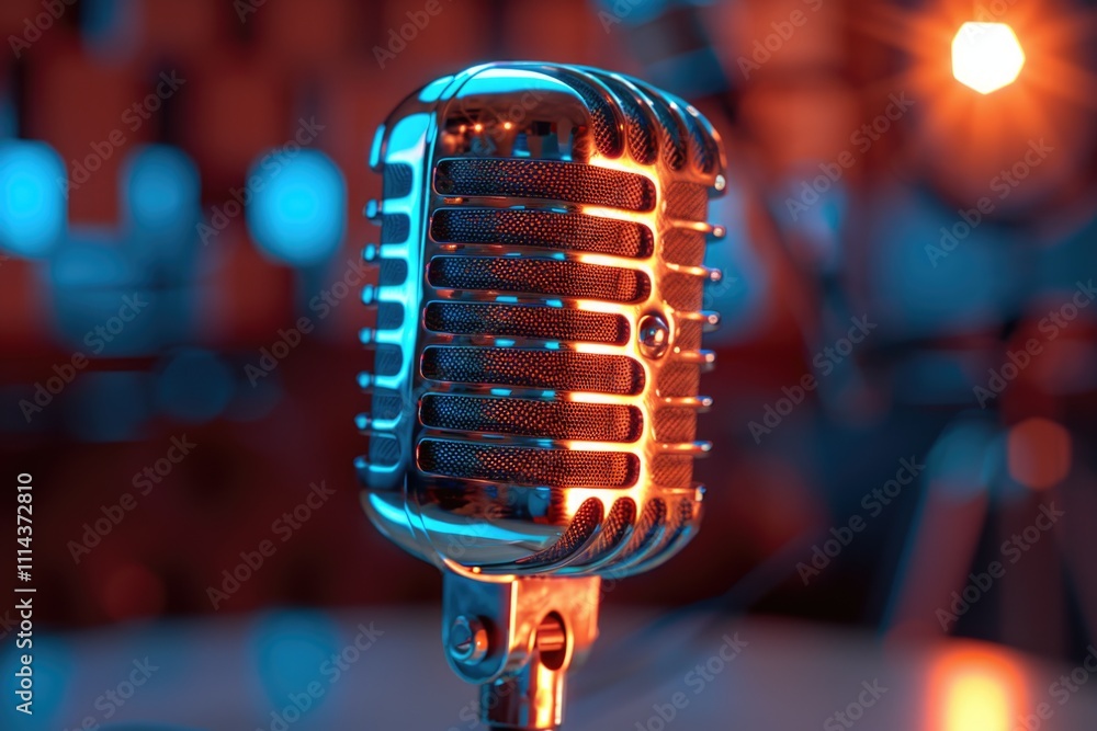 Poster a close-up shot of a microphone on a table