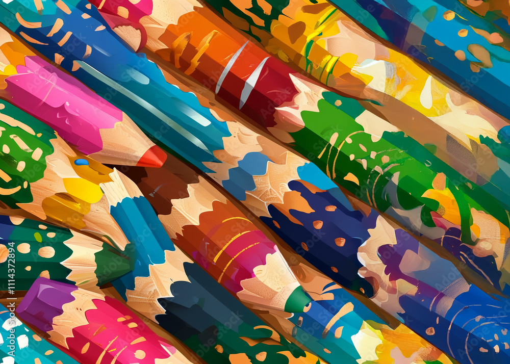 Poster vivid crayons create a mesmerizing swirl of colors in artistic display