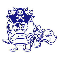 Triceratops Stegosaurus 2 Dinosaur Pirates Dinos Design Lover Art Vector Illustration Card T-Shirt Poster Sticker Graphic Print Decorative Drawing Isolated Logo Decoration Symbol Creative Cool Style
