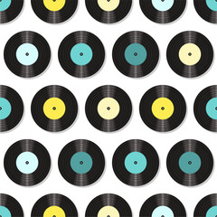 Seamless pattern print background with vinyl record disks vector illustration music wallpaper decorative artistic texture