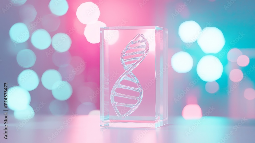Poster glass model of dna helix on laboratory background genetic engineering gene editing crispr heredity s