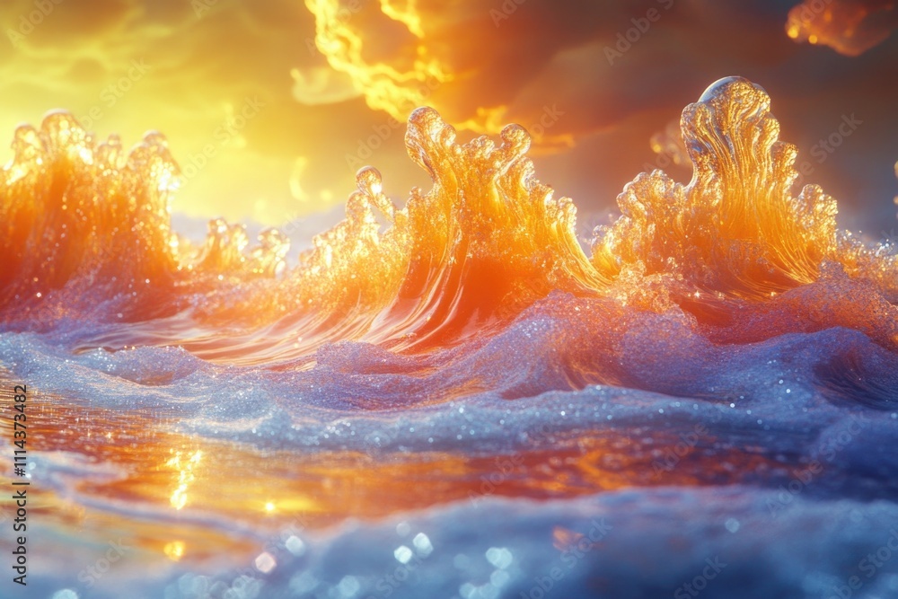 Poster a close-up view of an ocean wave on a body of water, suitable for use in travel or nature-themed pro