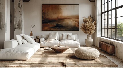 A clean, organized living space with minimalist furniture and a calm atmosphere